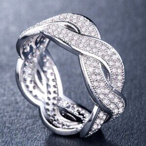 🎁Wave Crystal Zircon Romantic Iced Out Silver Plated Diamond Ring, UNVN1…